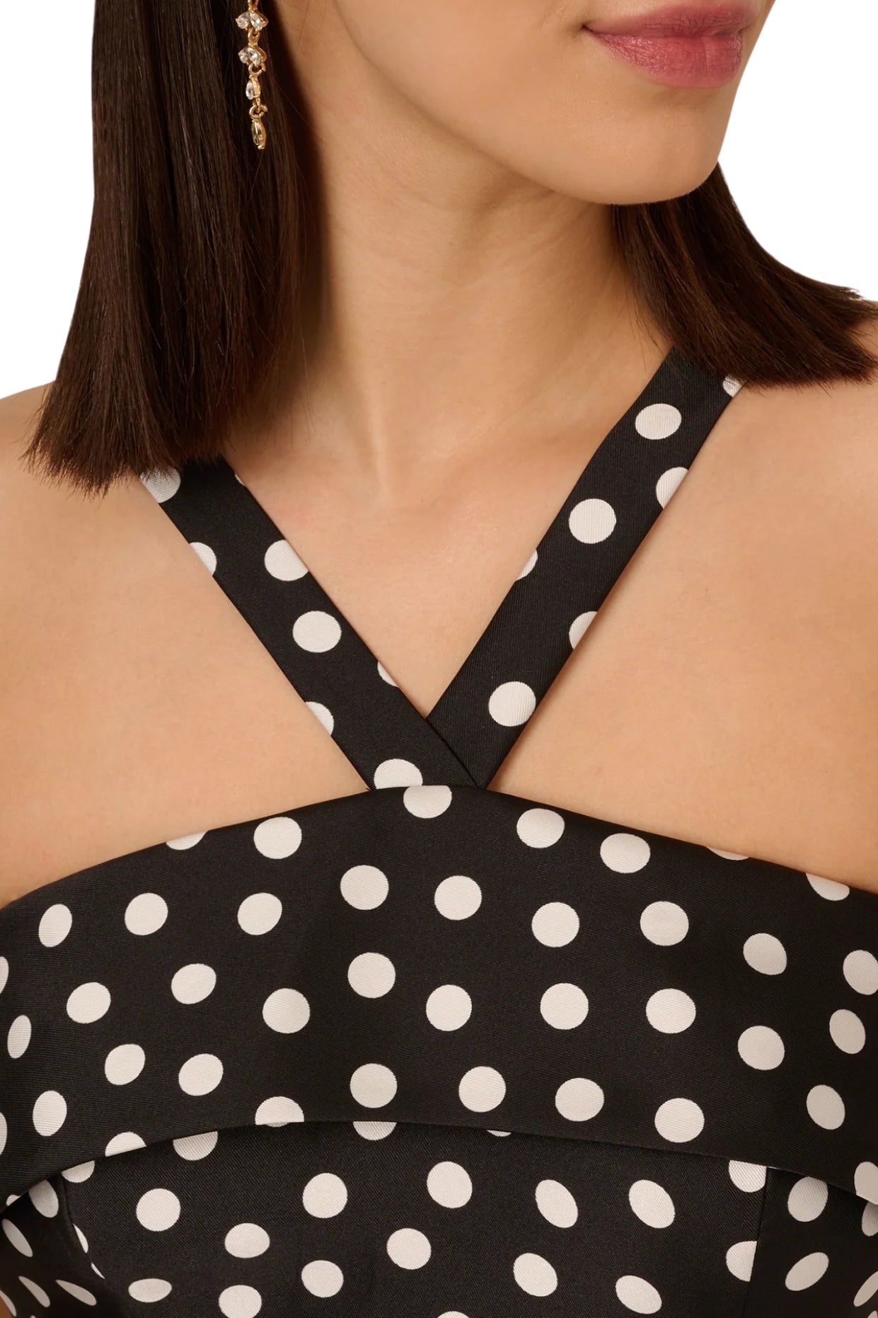 Adrianna Papell Polka Dot Halter Neckline Mikado Fit and Flare A-Line Midi Dress with Side Pockets-2
