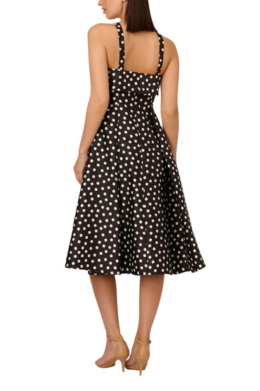 Adrianna Papell Polka Dot Halter Neckline Mikado Fit and Flare A-Line Midi Dress with Side Pockets-1