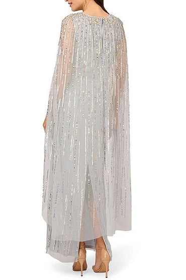 Adrianna Papell V-neck Cape Sleeve Zipper Closure Sequined Gown-1
