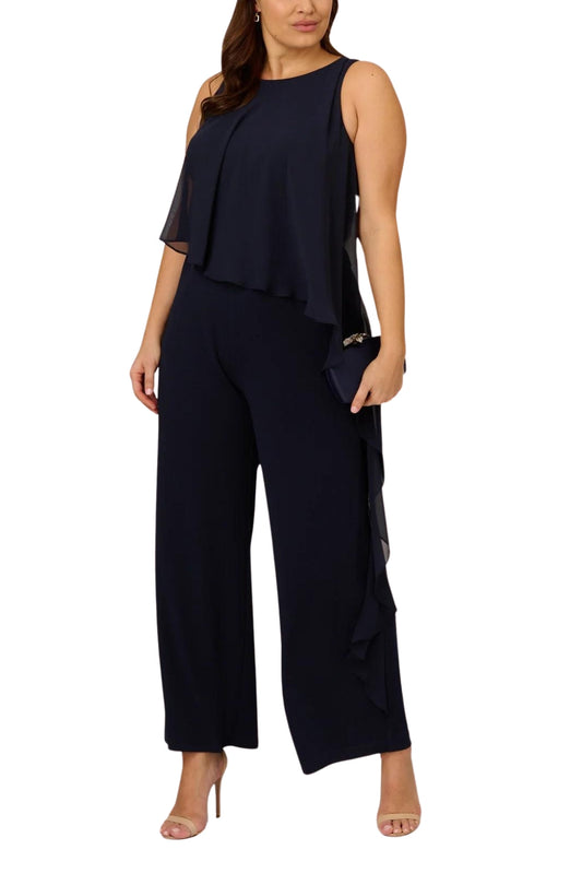 Adrianna Papell Chiffon Crepe Wide Leg Boat Neck Jumpsuit (Plus Size)-0