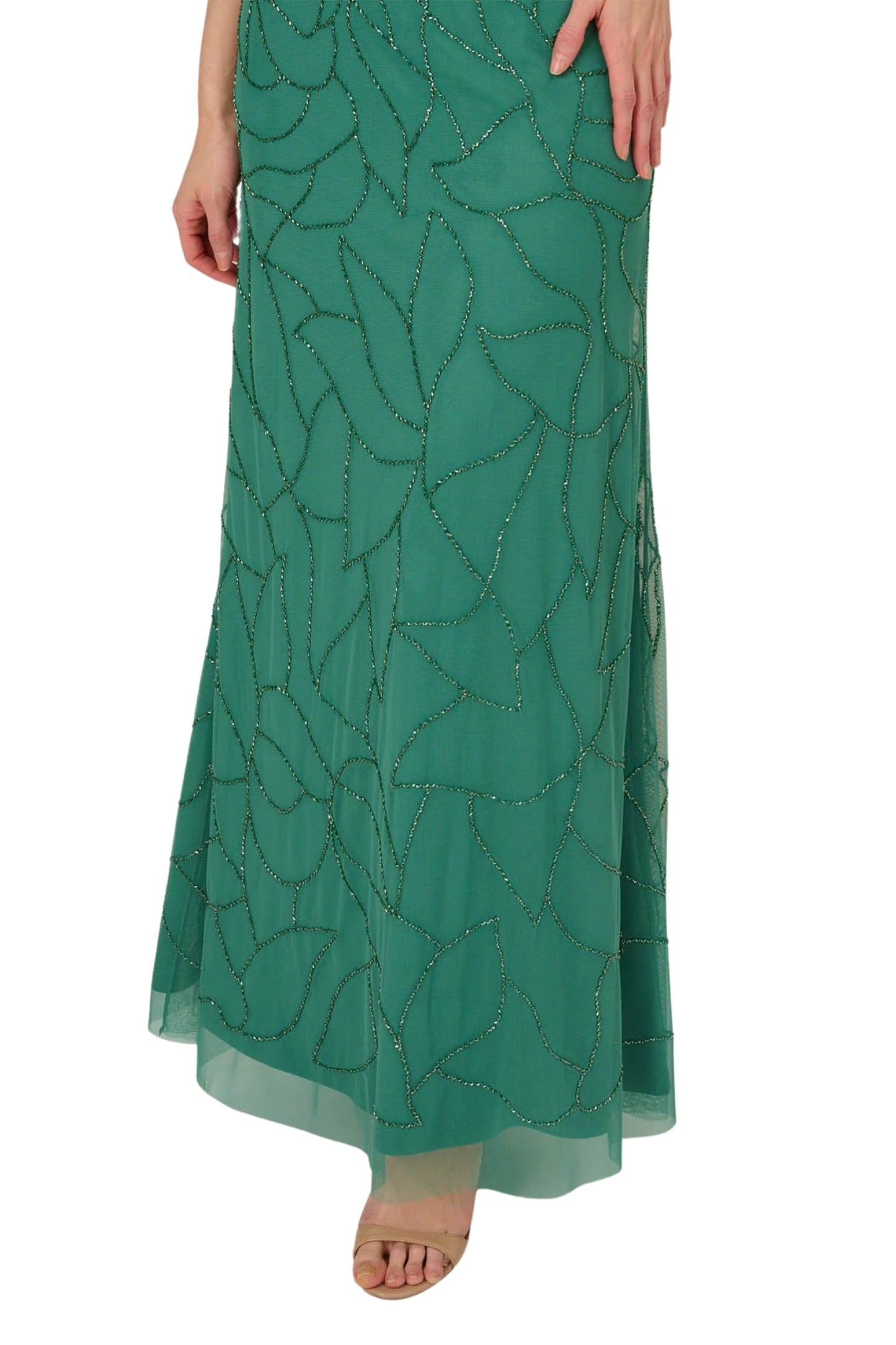 Adrianna Papell V-Neck Beaded Blouson Mermaid Gown with Short Sleeves (Plus Size)-3