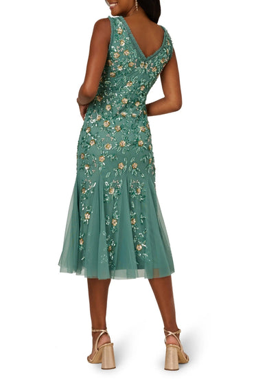 Adrianna Papell Ruffle Beaded Midi Mermaid Cocktail Dress-1