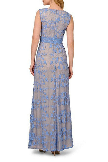Adrianna Papell Embroidered Lace V-Neckline Sleeveless Sheath Gown Dress-1