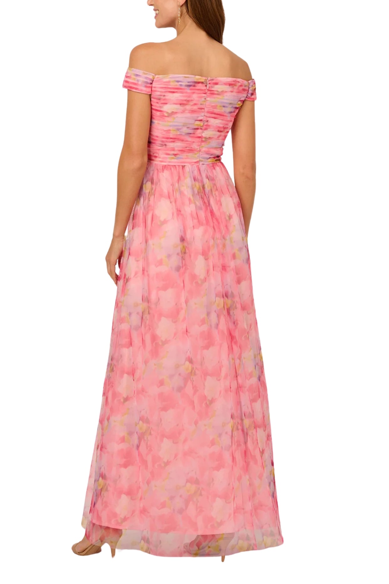Adrianna Papell Floral Print Tulle Off-The-Shoulder A-Line Dress-2