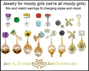 Pearl Drop Earrings-Small Dots in sterling silver or gold plate.