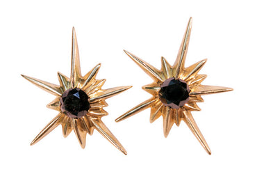 Star Earrings-Solid Stars-14K with black diamonds or semi-precious