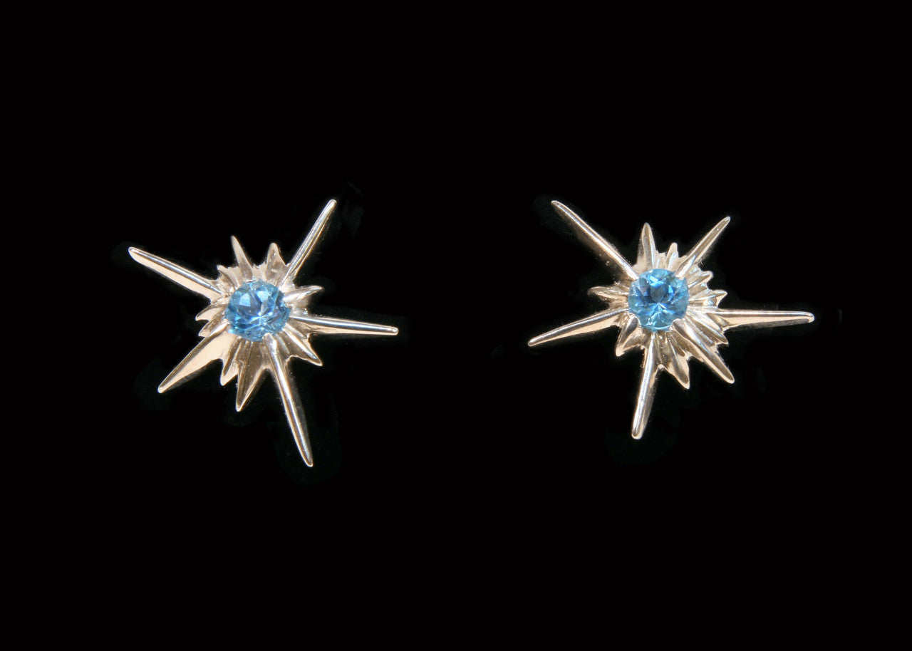 Star Earrings-Solid Stars-Sterling with Semi Precious Stones-8