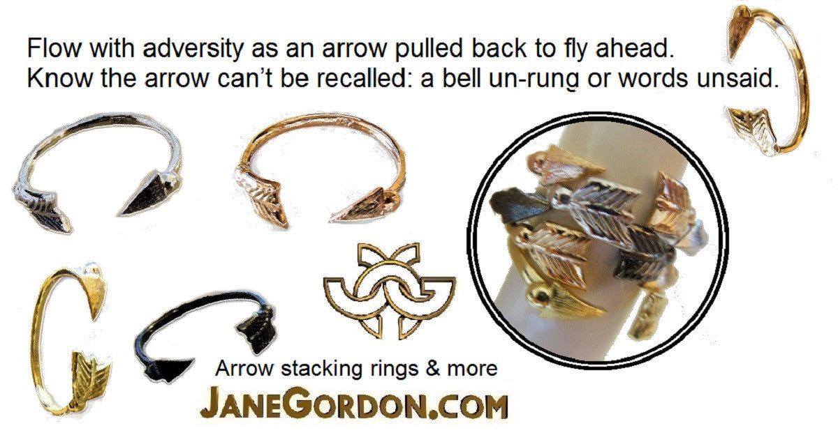 Custom Design: Arrow Stacking Rings- Sterling Silver with 18K: White, green, rose, yellow