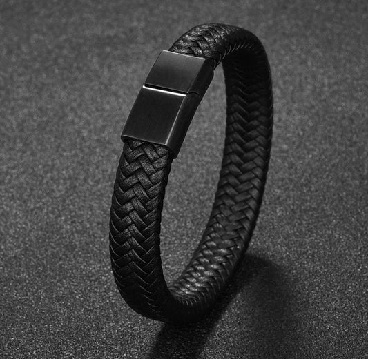 Designer Men's Black Stainless Steel Magnetic Clasp Braided Woven Bracelet-0