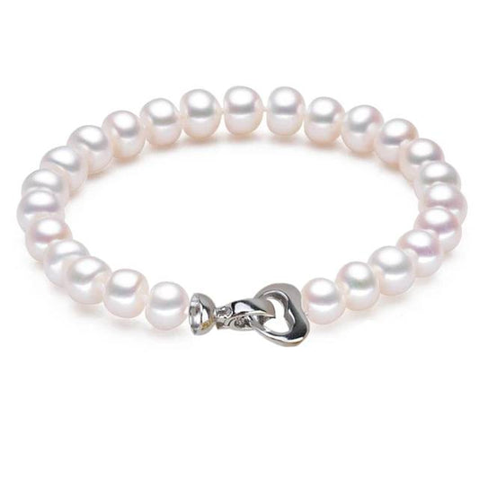 Genuine Freshwater Pearl Bracelet with Heart Clasp-0