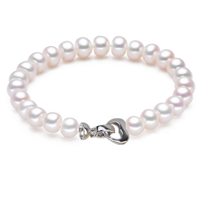 Genuine Freshwater Pearl Bracelet with Heart Clasp-0