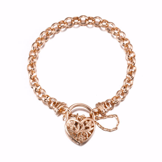 18ct Heavy Rose Gold Plated 6mm Belcher Chain Bracelet with a Filigree Locket- USA Made-0
