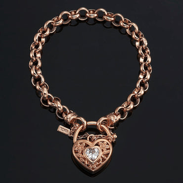 18ct Heavy Rose Gold Plated 6mm Belcher Chain Bracelet with a Filigree Locket - USA Made-1