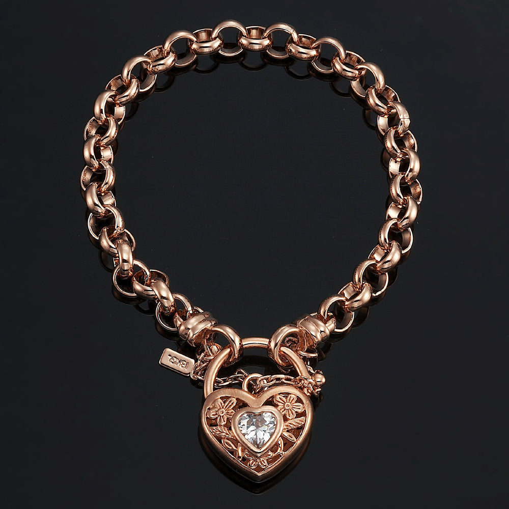 18ct Heavy Rose Gold Plated 6mm Belcher Chain Bracelet with a Filigree Locket - USA Made-1
