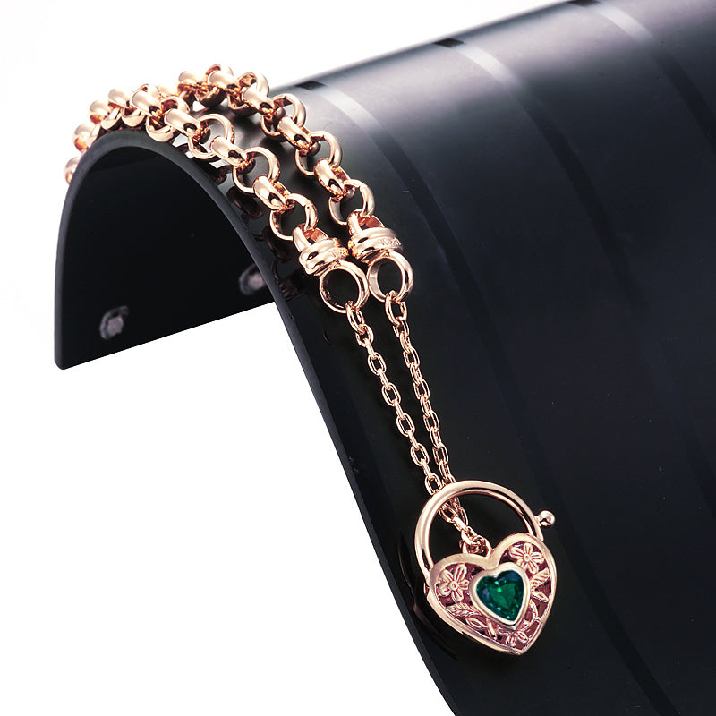 18ct Heavy Rose Gold Plated 6mm Belcher Chain Bracelet with a Green Filigree Locket - USA Made-1
