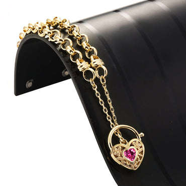 18ct Heavy Yellow Gold Plated 6mm Belcher Chain Bracelet with a Pink Filigree Locket - USA Made-1