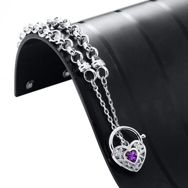 925 Sterling Silver Plated 6mm Belcher Chain Bracelet with a Purple Filigree Locket - USA Made-1