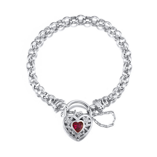 925 Sterling Silver Plated 6mm Belcher Chain Bracelet with a Red Filigree Locket - USA Made-0