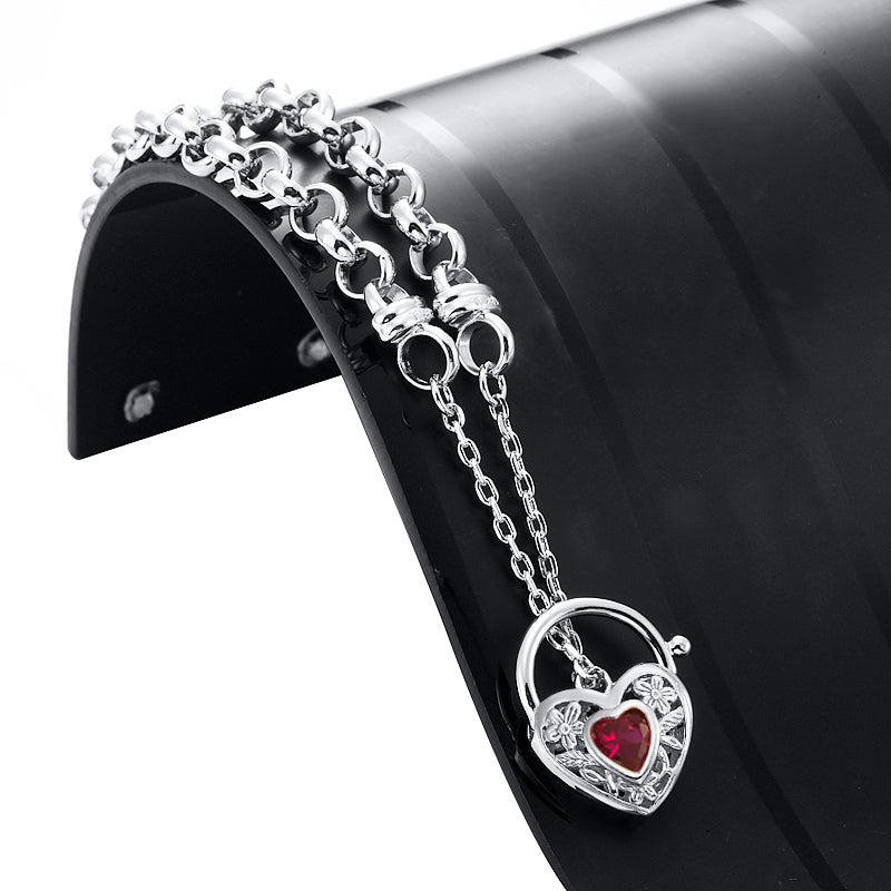 925 Sterling Silver Plated 6mm Belcher Chain Bracelet with a Red Filigree Locket - USA Made-2