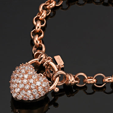 18ct Heavy Rose Gold Plated 6mm Belcher Chain Bracelet Featuring a Simulated Diamond Locket- USA Made-1