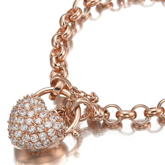 18ct Heavy Rose Gold Plated 6mm Belcher Chain Bracelet Featuring a Simulated Diamond Locket- USA Made-0