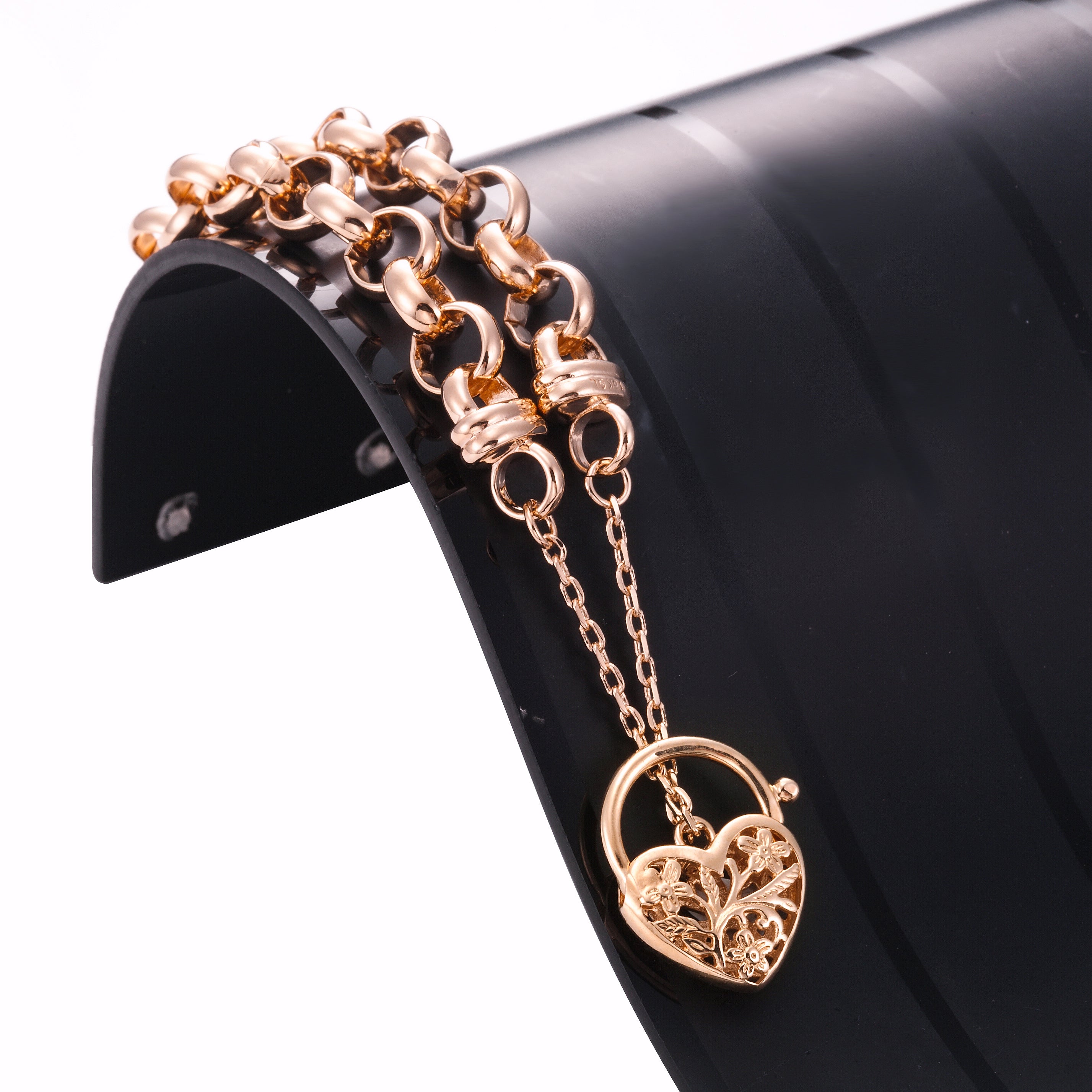 18ct Heavy Rose Gold Plated 10mm Belcher Bracelet Featuring a Filigree Locket - USA Made-3