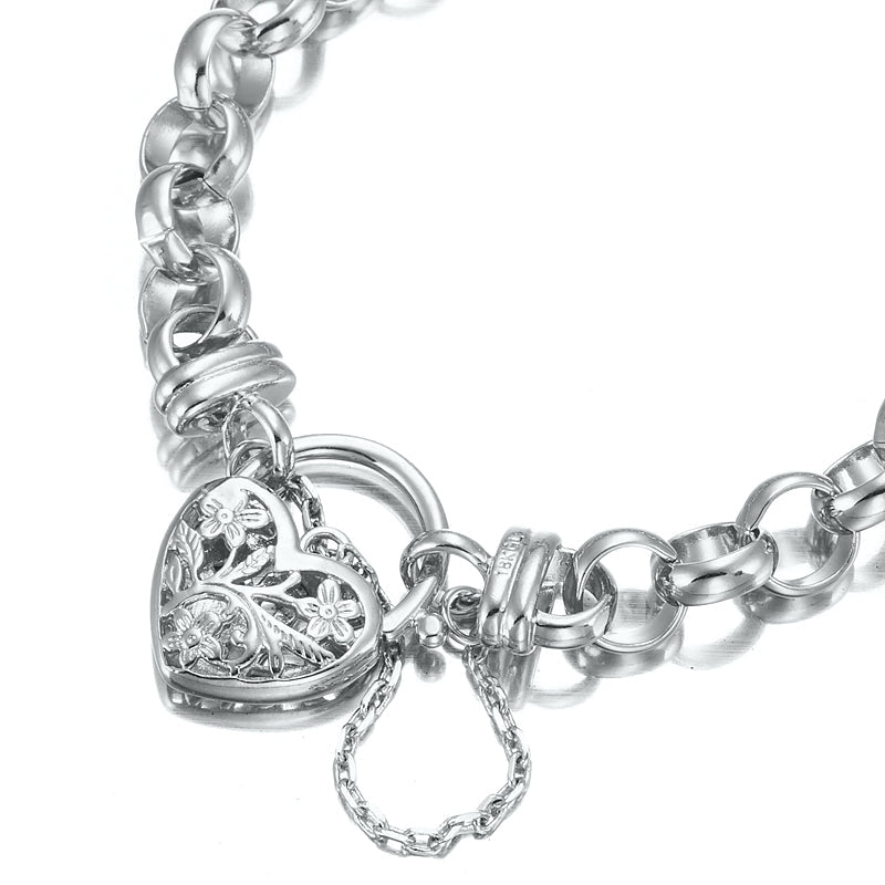 925 Sterling Silver Plated 10mm Belcher Bracelet Featuring a Filigree Locket - USA Made-2