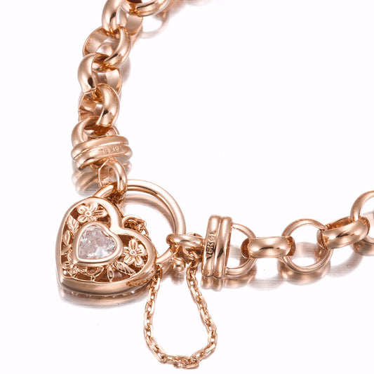 18ct Heavy Rose Gold Plated Belcher Chain Bracelet with a Filigree Locket Featuring a Simulated Diamond - USA Made-0