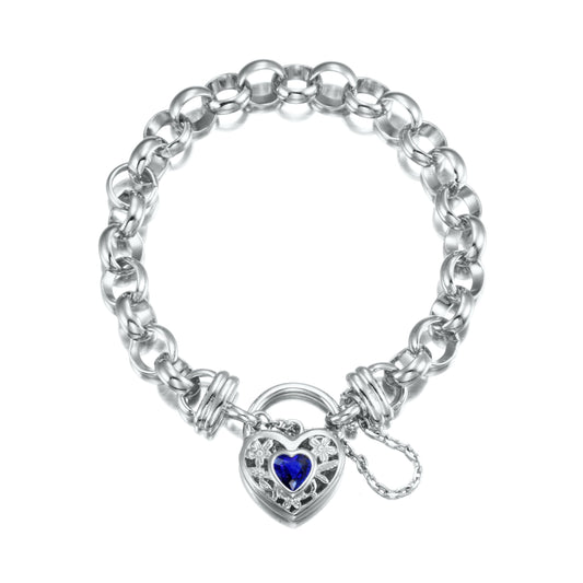 925 Sterling Silver Plated 10mm Belcher Chain Bracelet with a Dark Blue Filigree Locket - USA Made-0