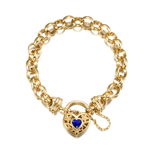 18ct Heavy Yellow Gold Plated 10mm Belcher Chain Bracelet with a Dark Blue Filigree Locket - USA Made-0