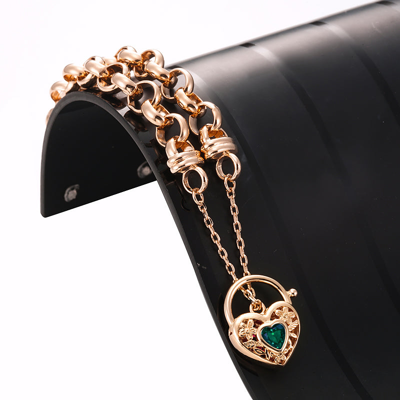 18ct Heavy Rose Gold Plated 10mm Belcher Chain Bracelet with a Green Filigree Locket - USA Made-2