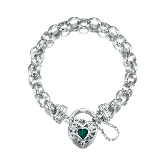 925 Sterling Silver Plated 10mm Belcher Chain Bracelet with a Green Filigree Locket - USA Made-0