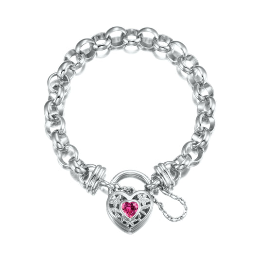 925 Sterling Silver Plated 10mm Belcher Chain Bracelet with a Pink Filigree Locket - USA Made-0