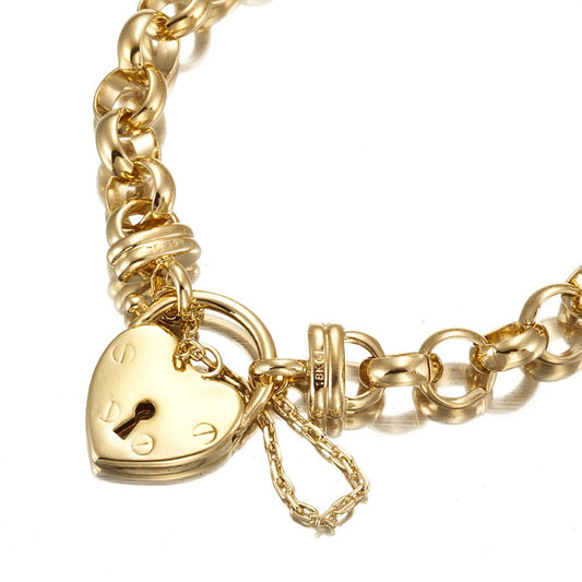 18ct Heavy Yellow Gold Plated 10mm Belcher Chain Bracelet Featuring a Plain Locket - USA Made-0