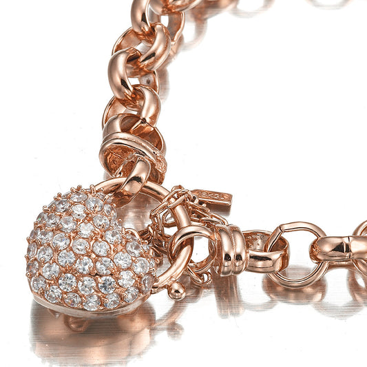 18ct Heavy Rose Gold Plated 10mm Belcher Chain Bracelet Featuring a Simulated Diamond Locket - USA Made-0