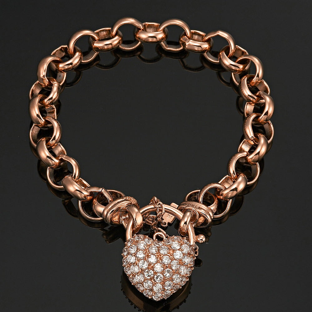 18ct Heavy Rose Gold Plated 10mm Belcher Chain Bracelet Featuring a Simulated Diamond Locket - USA Made-2