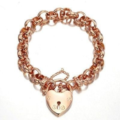 18ct Heavy Rose Gold Plated 10mm Belcher Chain Bracelet Featuring a Plain Locket - USA Made-0