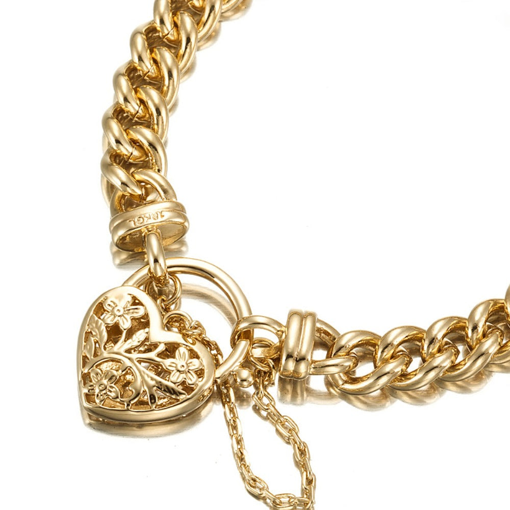 18ct Heavy Yellow Gold Plated Euro Chain Bracelet with a Filigree Locket - USA Made-2