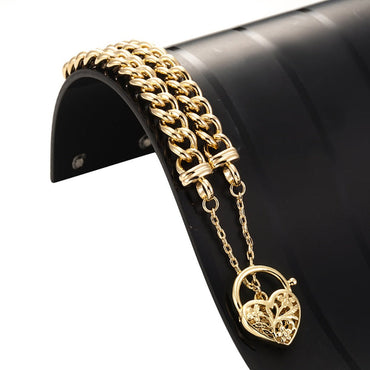 18ct Heavy Yellow Gold Plated Euro Chain Bracelet with a Filigree Locket - USA Made-1