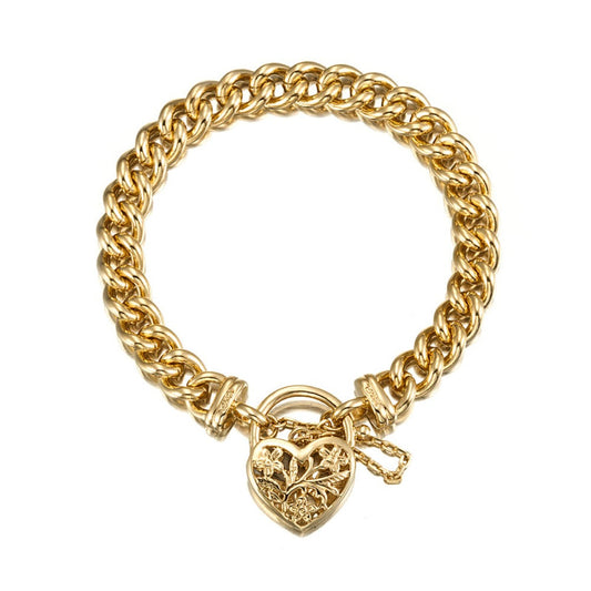 18ct Heavy Yellow Gold Plated Euro Chain Bracelet with a Filigree Locket - USA Made-0