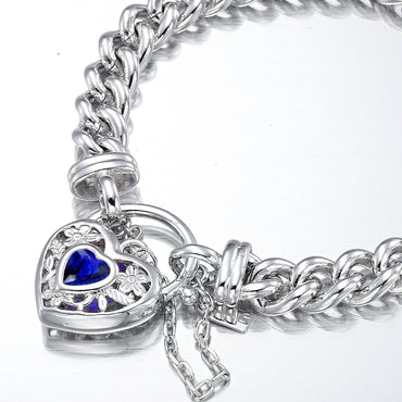 925 Sterling Silver Plated Euro Chain Bracelet with a Dark Blue Filigree Locket - USA Made-1