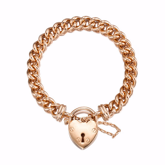 18ct Heavy Rose Gold Plated Euro Chain Bracelet Featuring a Plain Locket - USA Made-0