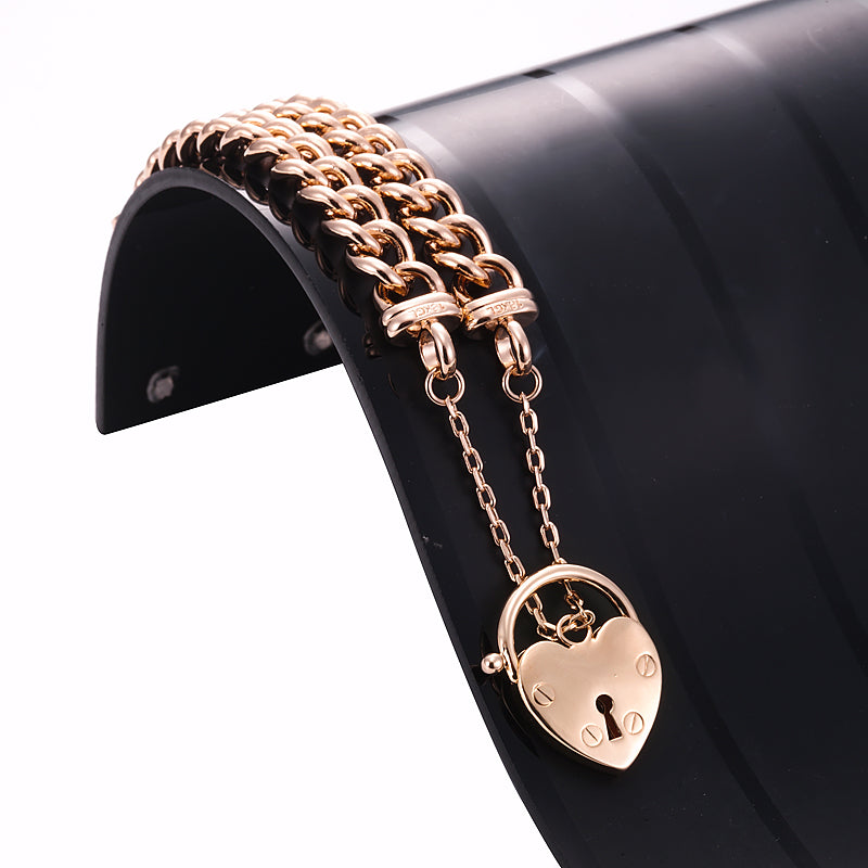 18ct Heavy Rose Gold Plated Euro Chain Bracelet Featuring a Plain Locket - USA Made-1