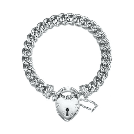 925 Sterling Silver Plated Euro Chain Bracelet Featuring a Plain Locket - USA Made-0