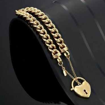 18ct Heavy Yellow Gold Plated Euro Chain Bracelet Featuring a Plain Locket - USA Made-1