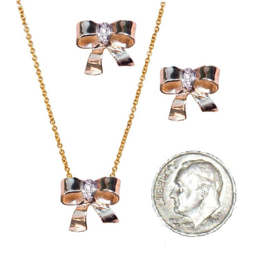 Bow Necklace-18K gold with diamonds on simple chain-0