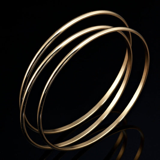 18ct Heavy Yellow Gold Plated Plain 3mm Triple Bangle Set-0
