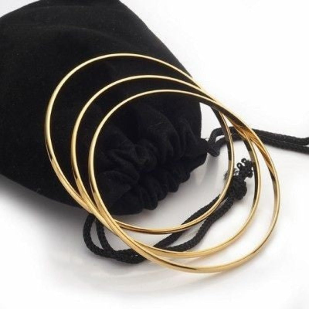 18ct Heavy Yellow Gold Plated Plain 3mm Triple Bangle Set-4