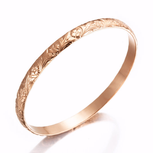 18ct Heavy Rose Gold Plated Embossed Filigree Women's Bangle - USA Made-0