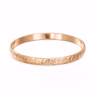 18ct Heavy Rose Gold Plated Embossed Filigree Women's Bangle - USA Made-1